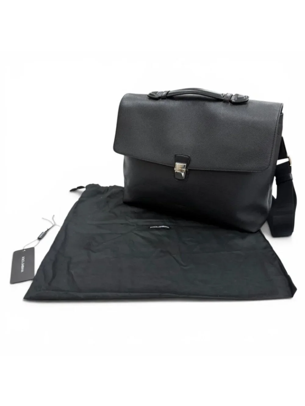 Dolce & Gabbana Leather Cushioned Pocket 2-Way Business Briefcase Black Included
